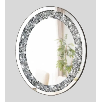Supernalway Enterprise Crystal Crushed Diamond Oval Shaped Silver Mirror